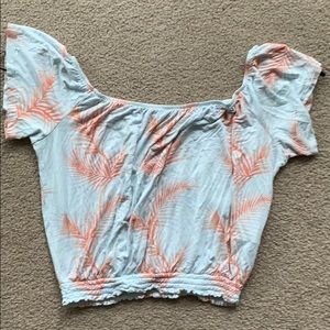 Pink and blue palm pattern top